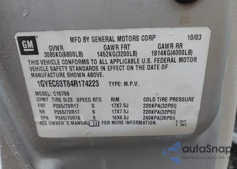 2004 Cadillac Escalade Standard from USA, damaged, VIN 1GYEC63T84R174223